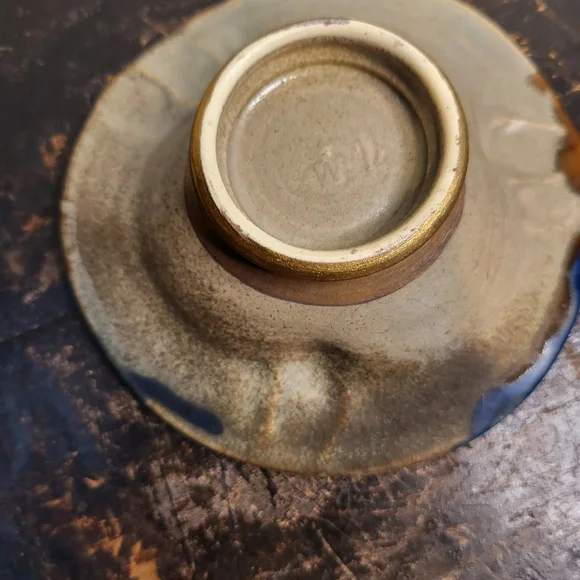 Vintage Studio Pottery Matte Blue and Gold Signed Trinket Dish - Picture 3 of 10